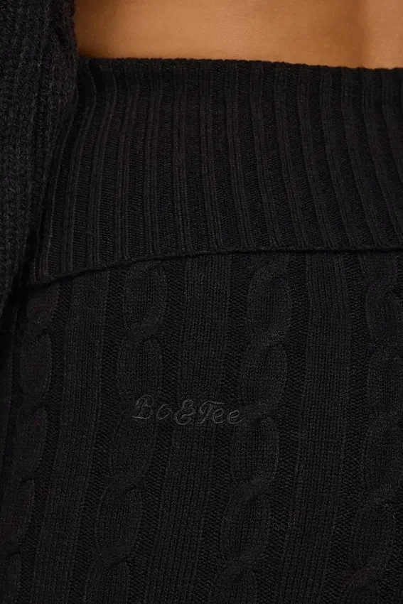 Cable Knit Foldover Flared Trousers in Black Cable Knit Foldover Flared Trousers in Black