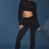 Cable Knit Foldover Flared Trousers in Black Cable Knit Foldover Flared Trousers in Black