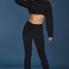 Cable Knit Foldover Flared Trousers in Black Cable Knit Foldover Flared Trousers in Black