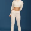 Cable Knit Foldover Flared Trousers in Cream Cable Knit Foldover Flared Trousers in Cream