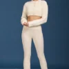Cable Knit Foldover Flared Trousers in Cream Cable Knit Foldover Flared Trousers in Cream