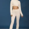 Cable Knit Foldover Flared Trousers in Cream Cable Knit Foldover Flared Trousers in Cream