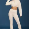 Cable Knit Foldover Flared Trousers in Cream Cable Knit Foldover Flared Trousers in Cream