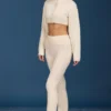 Cable Knit Foldover Flared Trousers in Cream Cable Knit Foldover Flared Trousers in Cream