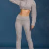 Cable Knit Foldover Flared Trousers in Grey Marl Cable Knit Foldover Flared Trousers in Grey Marl