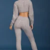Cable Knit Foldover Flared Trousers in Grey Marl Cable Knit Foldover Flared Trousers in Grey Marl