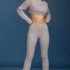 Cable Knit Foldover Flared Trousers in Grey Marl Cable Knit Foldover Flared Trousers in Grey Marl