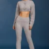Cable Knit Foldover Flared Trousers in Grey Marl Cable Knit Foldover Flared Trousers in Grey Marl