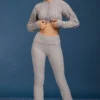 Cable Knit Foldover Flared Trousers in Grey Marl Cable Knit Foldover Flared Trousers in Grey Marl