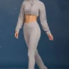 Cable Knit Foldover Flared Trousers in Grey Marl Cable Knit Foldover Flared Trousers in Grey Marl