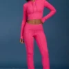 Cable Knit Foldover Flared Trousers in Hot Pink Cable Knit Foldover Flared Trousers in Hot Pink