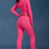 Cable Knit Foldover Flared Trousers in Hot Pink Cable Knit Foldover Flared Trousers in Hot Pink