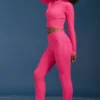 Cable Knit Foldover Flared Trousers in Hot Pink Cable Knit Foldover Flared Trousers in Hot Pink