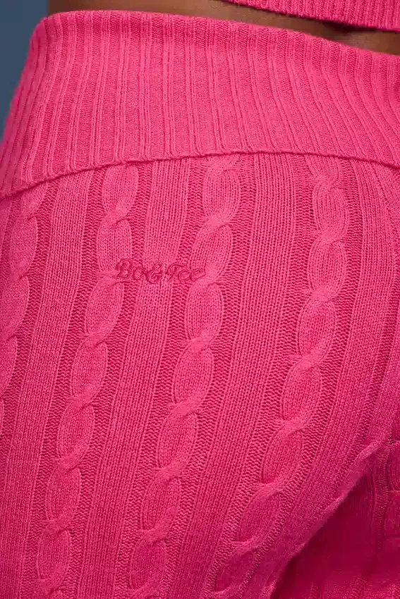 Cable Knit Foldover Flared Trousers in Hot Pink Cable Knit Foldover Flared Trousers in Hot Pink