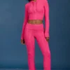 Cable Knit Foldover Flared Trousers in Hot Pink Cable Knit Foldover Flared Trousers in Hot Pink