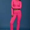 Cable Knit Foldover Flared Trousers in Hot Pink Cable Knit Foldover Flared Trousers in Hot Pink