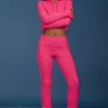 Cable Knit Foldover Flared Trousers in Hot Pink Cable Knit Foldover Flared Trousers in Hot Pink