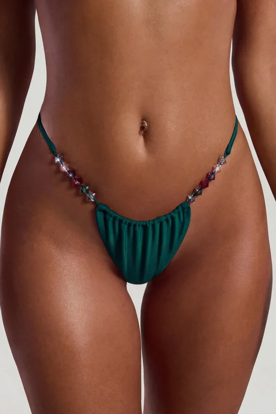 Cabo Bead-Embellished Triangle Bikini Top in Jade Green Cabo Bead-Embellished Triangle Bikini Top in Jade Green