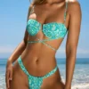 Cagliari Ruched Thong Bikini Bottoms in Blue Multi Print Cagliari Ruched Thong Bikini Bottoms in Blue Multi Print