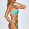 Cagliari Ruched Thong Bikini Bottoms in Blue Multi Print Cagliari Ruched Thong Bikini Bottoms in Blue Multi Print