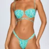 Cagliari Ruched Thong Bikini Bottoms in Blue Multi Print Cagliari Ruched Thong Bikini Bottoms in Blue Multi Print