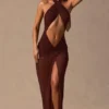 Caicos Cut-Out Halterneck Maxi Dress in Espresso Brown Caicos Cut-Out Halterneck Maxi Dress in Espresso Brown