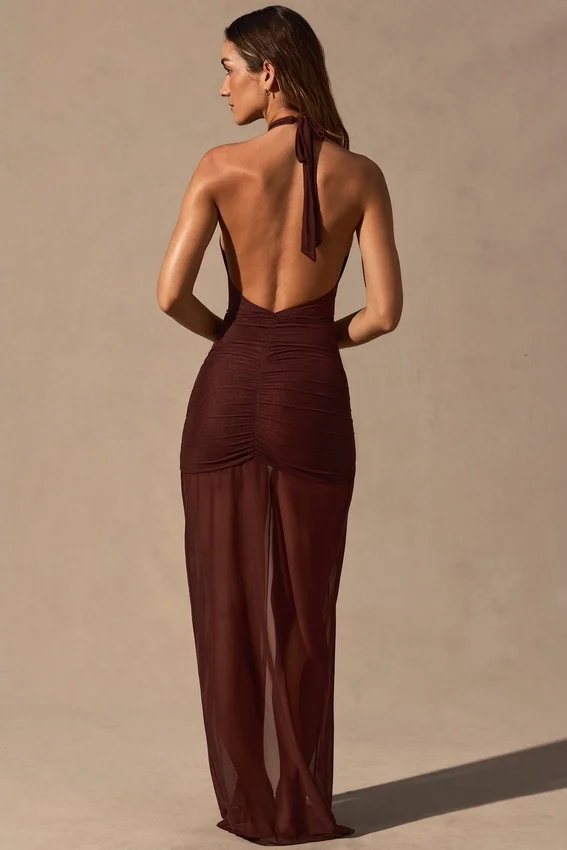 Caicos Cut-Out Halterneck Maxi Dress in Espresso Brown Caicos Cut-Out Halterneck Maxi Dress in Espresso Brown