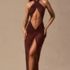 Caicos Cut-Out Halterneck Maxi Dress in Espresso Brown Caicos Cut-Out Halterneck Maxi Dress in Espresso Brown