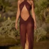 Caicos Cut-Out Halterneck Maxi Dress in Espresso Brown Caicos Cut-Out Halterneck Maxi Dress in Espresso Brown
