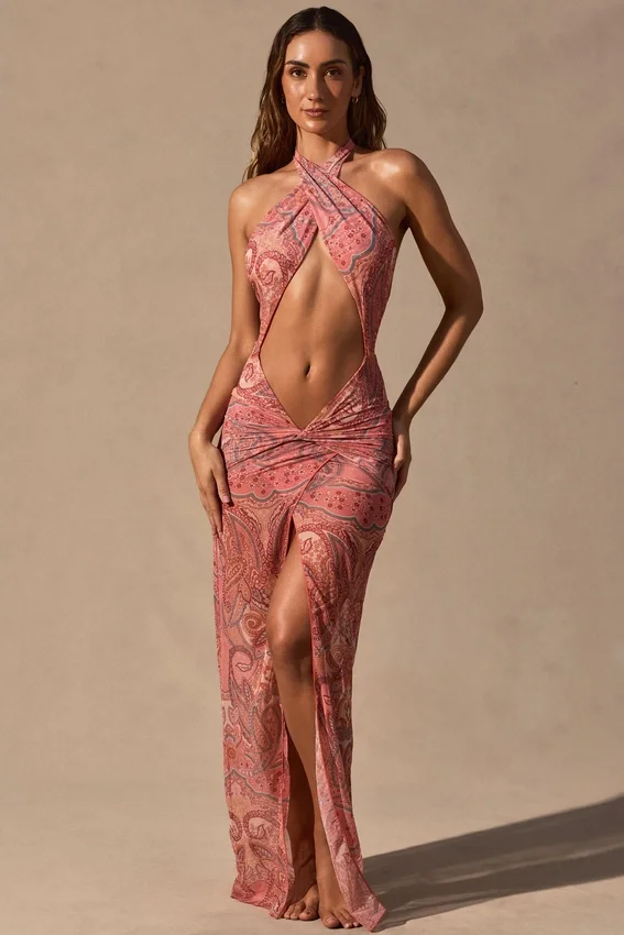 Caicos Cut-Out Halterneck Maxi Dress in Paisley Print Caicos Cut-Out Halterneck Maxi Dress in Paisley Print