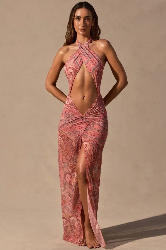 Caicos Cut-Out Halterneck Maxi Dress in Paisley Print Caicos Cut-Out Halterneck Maxi Dress in Paisley Print