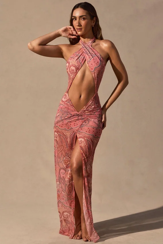 Caicos Cut-Out Halterneck Maxi Dress in Paisley Print Caicos Cut-Out Halterneck Maxi Dress in Paisley Print