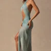 Caicos Cut-Out Halterneck Maxi Dress in Seafoam Green Caicos Cut-Out Halterneck Maxi Dress in Seafoam Green