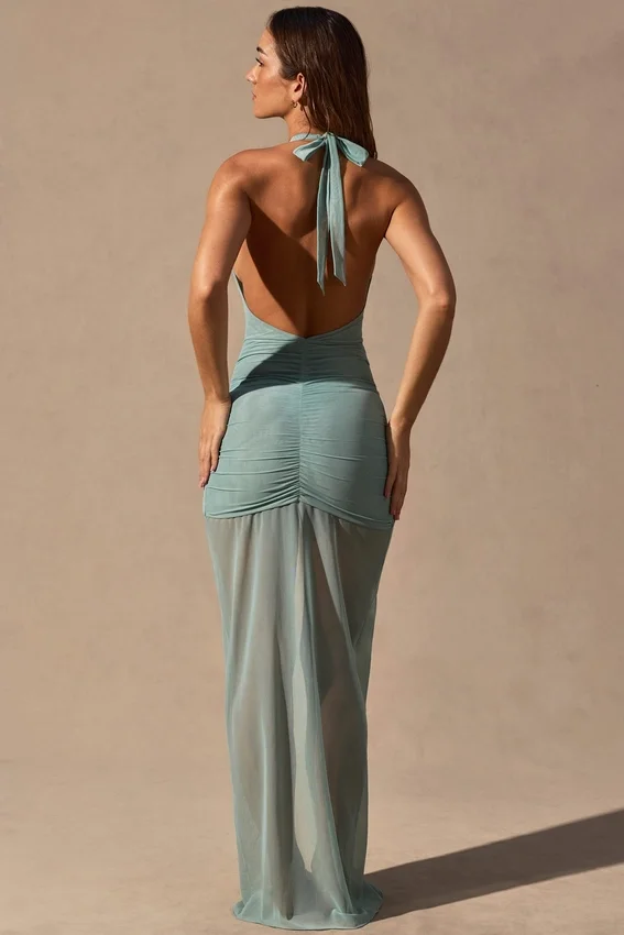 Caicos Cut-Out Halterneck Maxi Dress in Seafoam Green Caicos Cut-Out Halterneck Maxi Dress in Seafoam Green