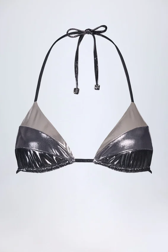 Caleta Panelled Bikini Bra in Silver Chrome Caleta Panelled Bikini Bra in Silver Chrome