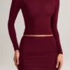 Cali Modal Ruched Mid-Rise Mini Skirt in Wine Red Cali Modal Ruched Mid-Rise Mini Skirt in Wine Red