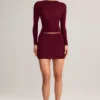 Cali Modal Ruched Mid-Rise Mini Skirt in Wine Red Cali Modal Ruched Mid-Rise Mini Skirt in Wine Red