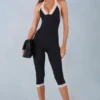 Calla Modal Lace-Trim Capri Jumpsuit in Black Calla Modal Lace-Trim Capri Jumpsuit in Black