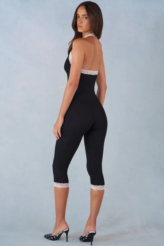 Calla Modal Lace-Trim Capri Jumpsuit in Black Calla Modal Lace-Trim Capri Jumpsuit in Black