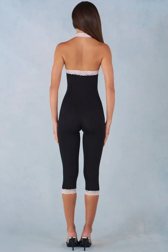 Calla Modal Lace-Trim Capri Jumpsuit in Black Calla Modal Lace-Trim Capri Jumpsuit in Black