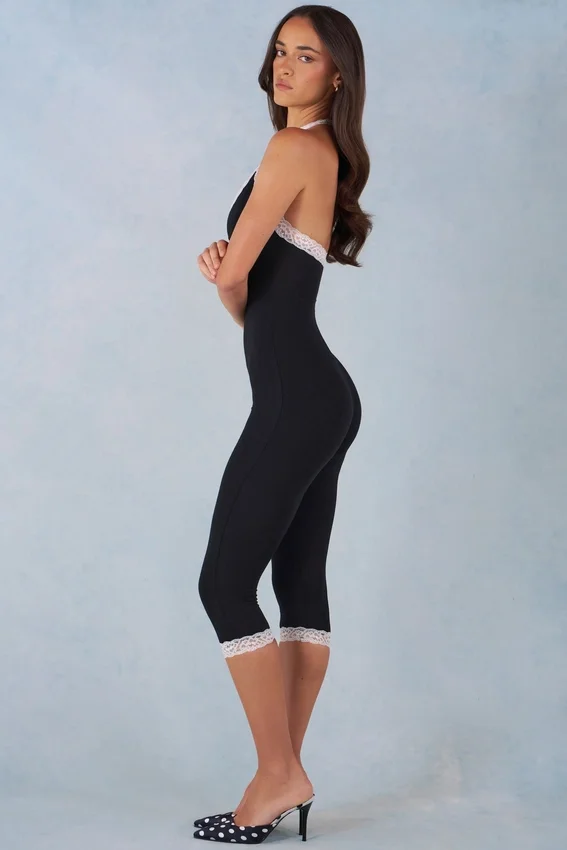 Calla Modal Lace-Trim Capri Jumpsuit in Black Calla Modal Lace-Trim Capri Jumpsuit in Black