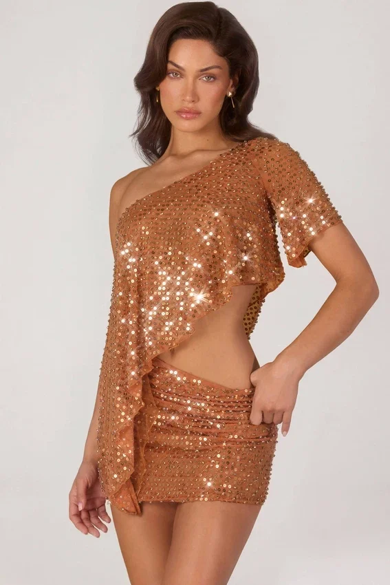 Cassiana Embellished Micro Mini Skirt in Bronze Cassiana Embellished Micro Mini Skirt in Bronze
