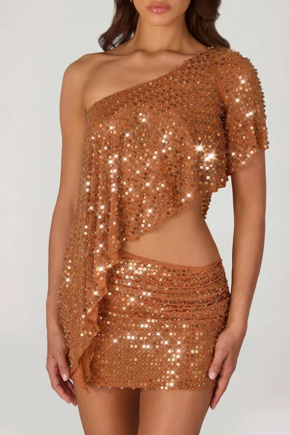 Cassiana Embellished Micro Mini Skirt in Bronze Cassiana Embellished Micro Mini Skirt in Bronze