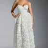 Camellia Embellished Floral-Appliqué Corset Gown in White Camellia Embellished Floral-Appliqué Corset Gown in White
