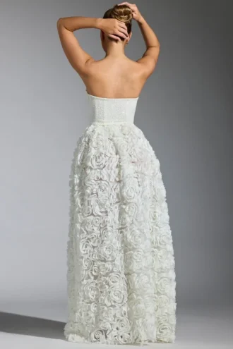 Camellia Embellished Floral-Appliqué Corset Gown in White Camellia Embellished Floral-Appliqué Corset Gown in White