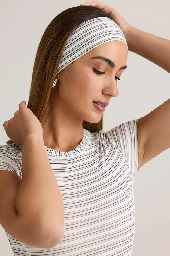 Candy Modal Ribbed Headband in Blue & Yellow Stripe Candy Modal Ribbed Headband in Blue & Yellow Stripe