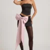 Carola Satin Bow-Detail Low-Rise Mini Skirt in Black Carola Satin Bow-Detail Low-Rise Mini Skirt in Black