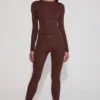 Cassie Embellished Jersey High-Waisted Leggings in Chocolate Brown Cassie Embellished Jersey High-Waisted Leggings in Chocolate Brown