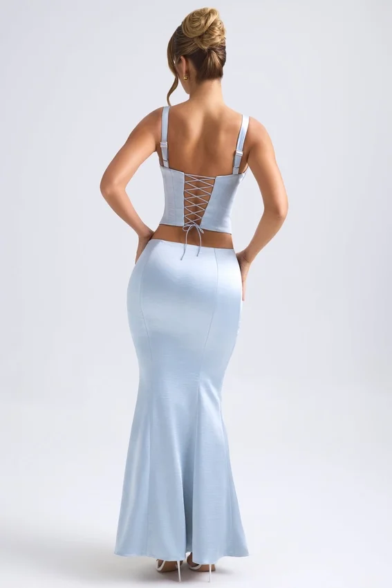 Ceres Mid-Rise Fishtail Maxi Skirt in Light Blue Ceres Mid-Rise Fishtail Maxi Skirt in Light Blue