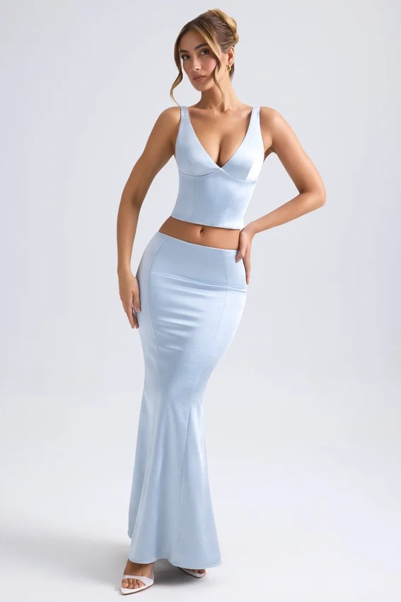 Ceres Mid-Rise Fishtail Maxi Skirt in Light Blue Ceres Mid-Rise Fishtail Maxi Skirt in Light Blue